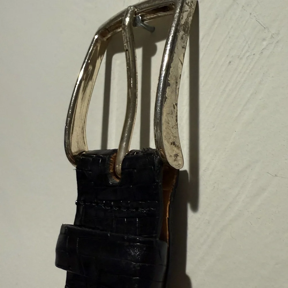 Martin Dingman Black Leather Belt with Silver Buckle